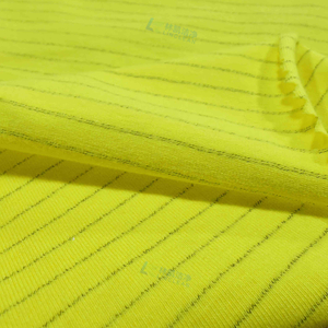 黄色のストライプの衣服のための帯電防止ポリエステル綿カーボン導電性編まれたESD生地
